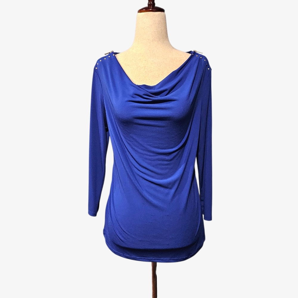 Women’s Royal Blue Draped Cowl Neck Top
